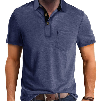 Polo décontracté pour homme à poche poitrine, style élégant pour usage quotidien ou bureau
