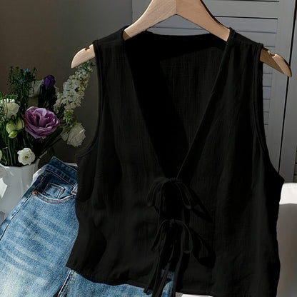 Gilet sans manches à nouer devant pour femme style décontracté chic