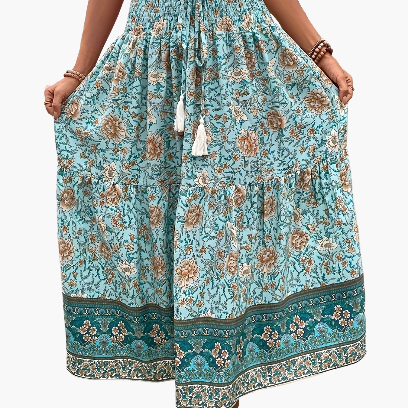 Elegant summer style women's long bohemian floral print skirt