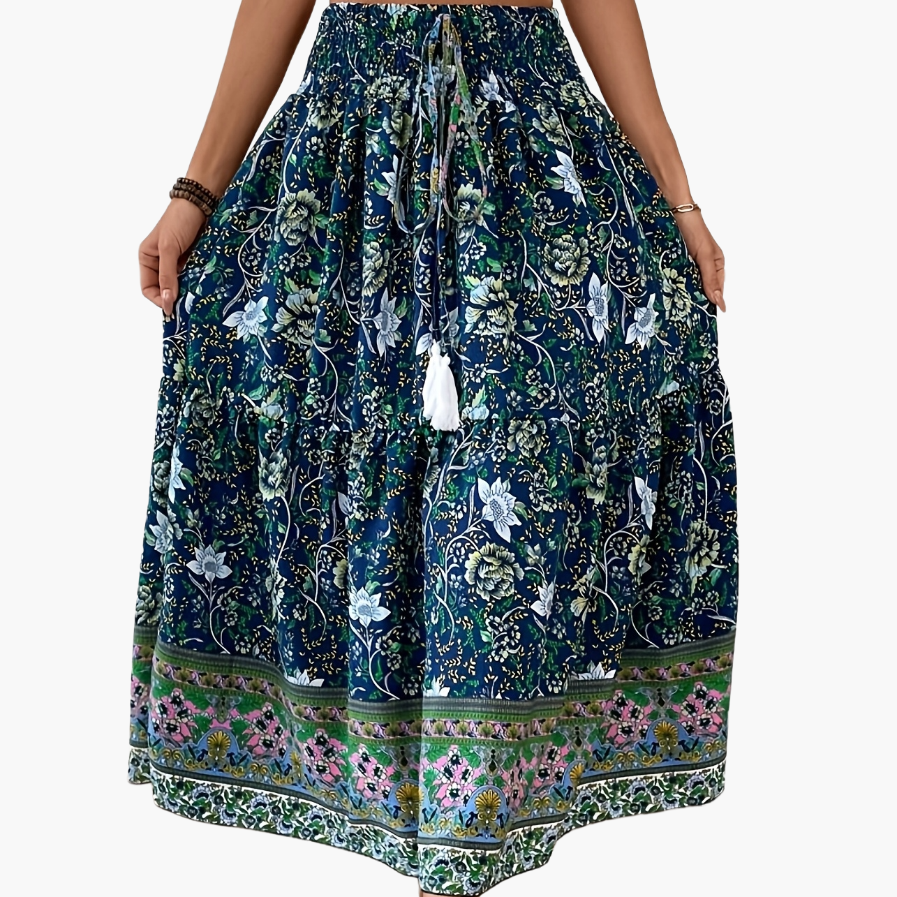 Elegant summer style women's long bohemian floral print skirt