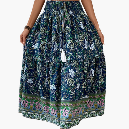 Elegant summer style women's long bohemian floral print skirt