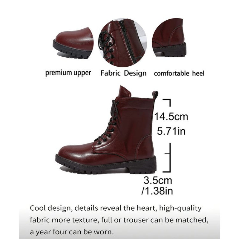 Bottes chelsea femme bordeaux à lacets et fermeture éclair latérale, semelle épaisse
