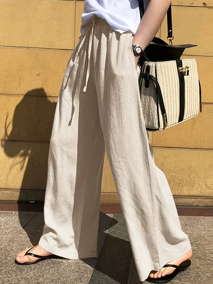 Pantalon large femme style décontracté chic avec taille à cordon – Idéal pour le printemps et l'été