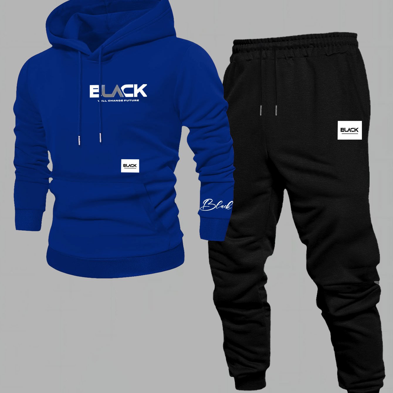 Ensemble Survêtement Homme Capuche et Pantalon Jogging Uni avec Cordon