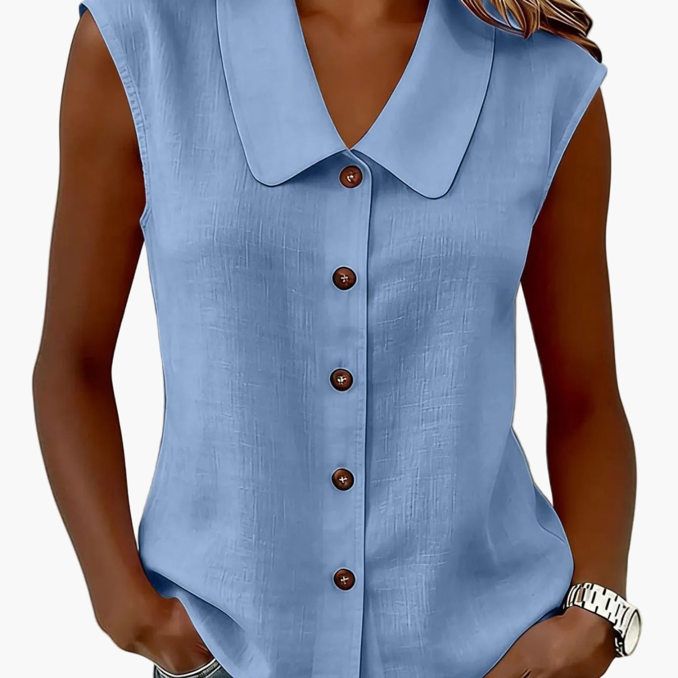 Chemisier sans manches à col Claudine pour femme, style décontracté chic, idéal pour le printemps et l'été