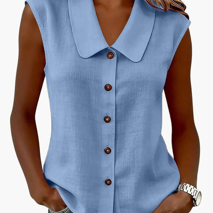 Chemisier sans manches à col Claudine pour femme, style décontracté chic, idéal pour le printemps et l'été