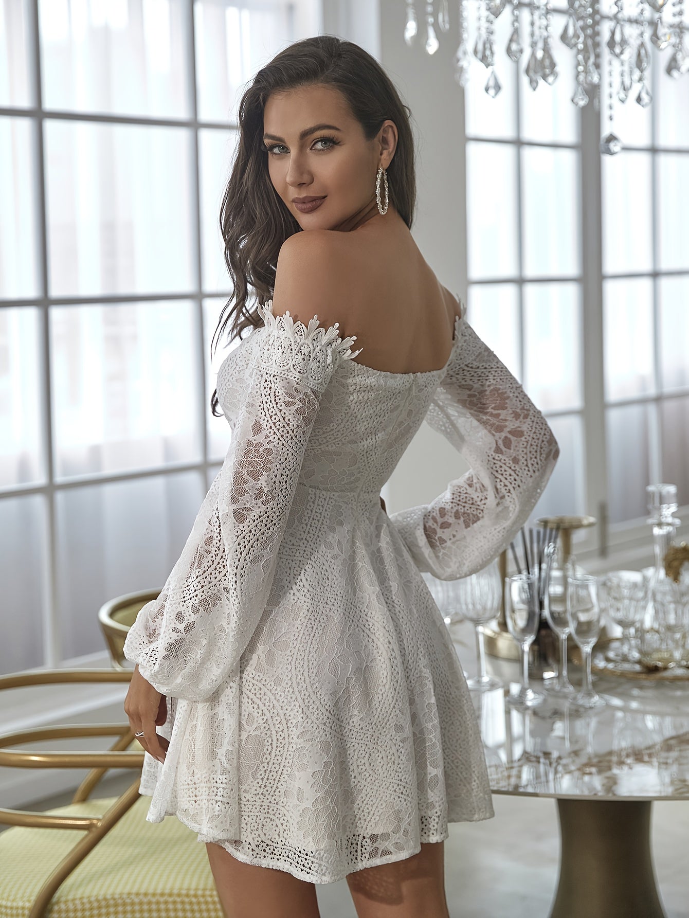 Vestido elegante con hombros descubiertos estilo bohemio para mujer – Noche, cóctel, primavera/verano