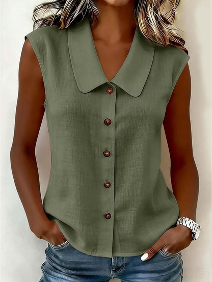 Chemisier sans manches à col Claudine pour femme, style décontracté chic, idéal pour le printemps et l'été