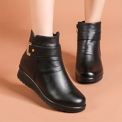 Bottines Femme doublées Chaudes Marron avec Sangle et Boucle Dorée