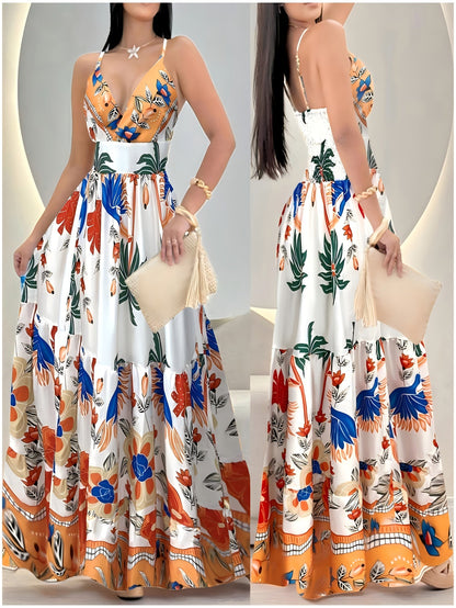 Robe longue bohème à imprimé tropical pour femme – style vacances et occasions estivales