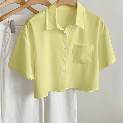 Camicia casual donna maniche corte stile moderno con orlo corto