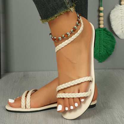 Flätade platta sandaler för kvinnor – Bohemisk chic stil för sommaren, vardagskomfort