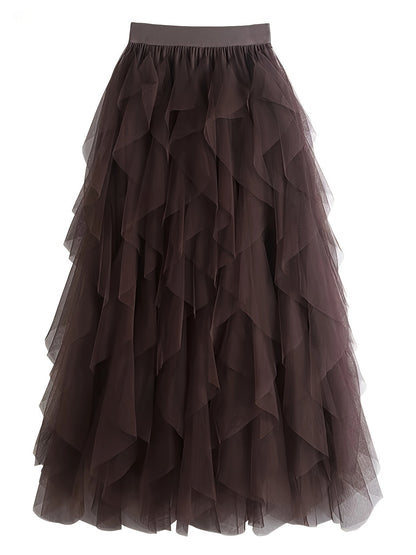 Lang flæse-nederdel i boheme-stil til kvinder, elegant og trendy, ideel til særlige lejligheder og romantiske looks