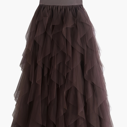 Lang flæse-nederdel i boheme-stil til kvinder, elegant og trendy, ideel til særlige lejligheder og romantiske looks