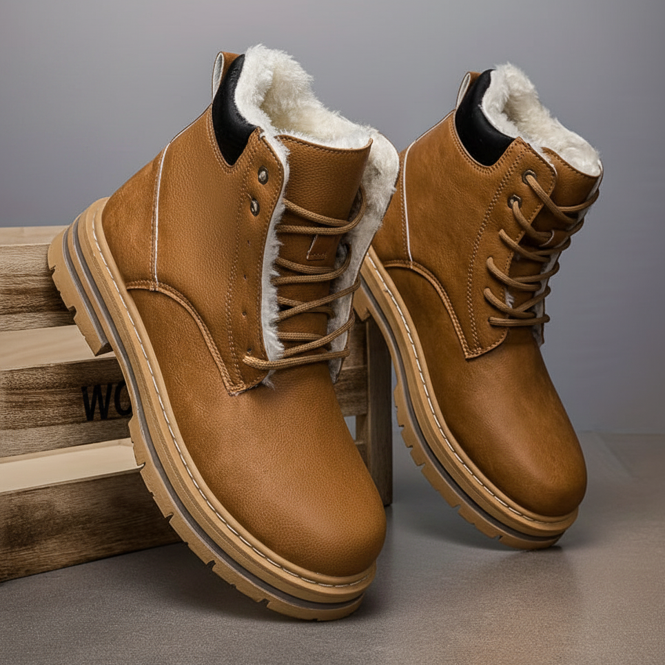 Bottes montantes homme fourrées chaudes à lacets, plusieurs coloris disponibles