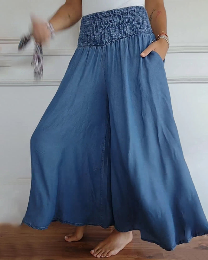 Pantaloni larghi a vita alta stile bohémien per donna, taglio fluido e comodo, ideali per tutti i giorni e il relax