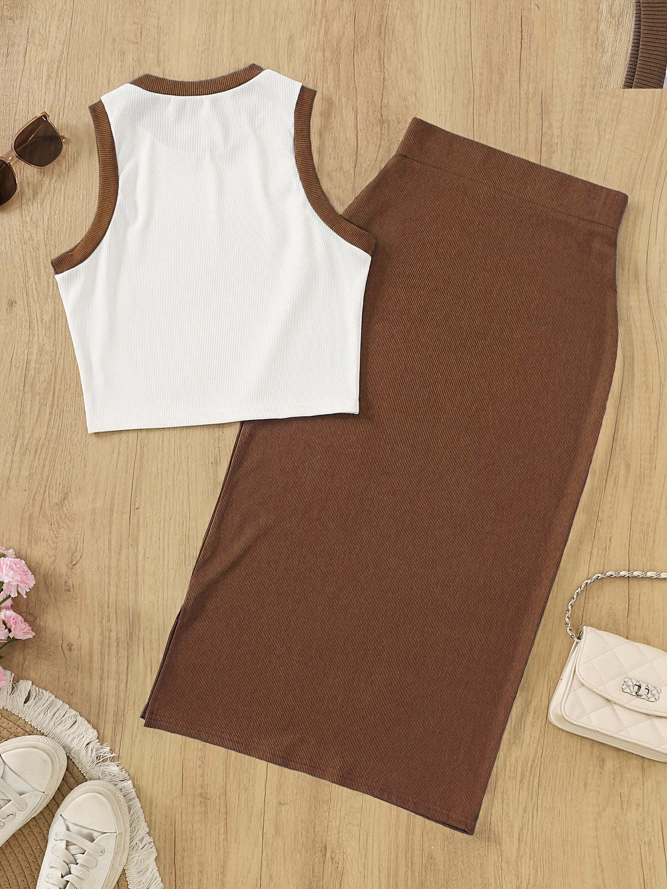 Elegant style sleeveless tank top and skirt set for women - Ideal for spring/summer