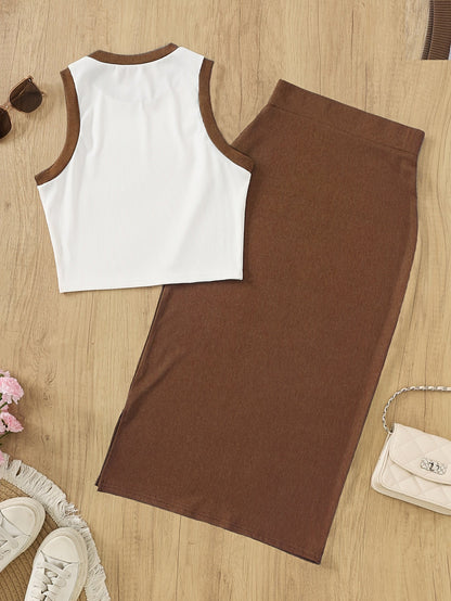 Elegant style sleeveless tank top and skirt set for women - Ideal for spring/summer
