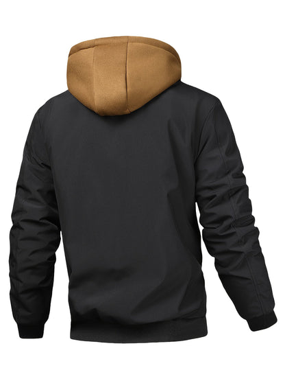 Veste homme style bombardier avec capuche et doublure matelassée amovible, beige