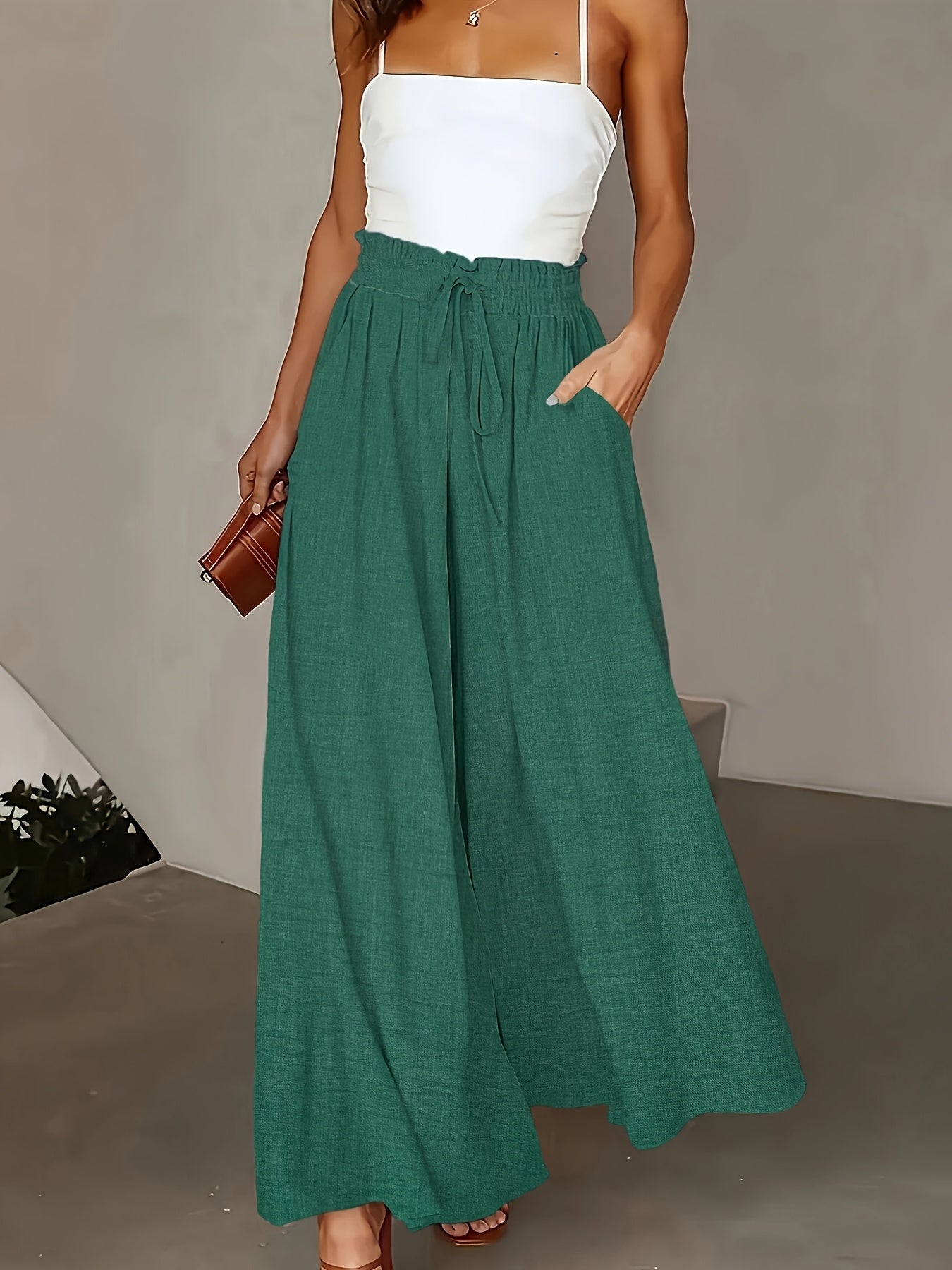 Pantalon large taille haute femme style élégant pour printemps et automne