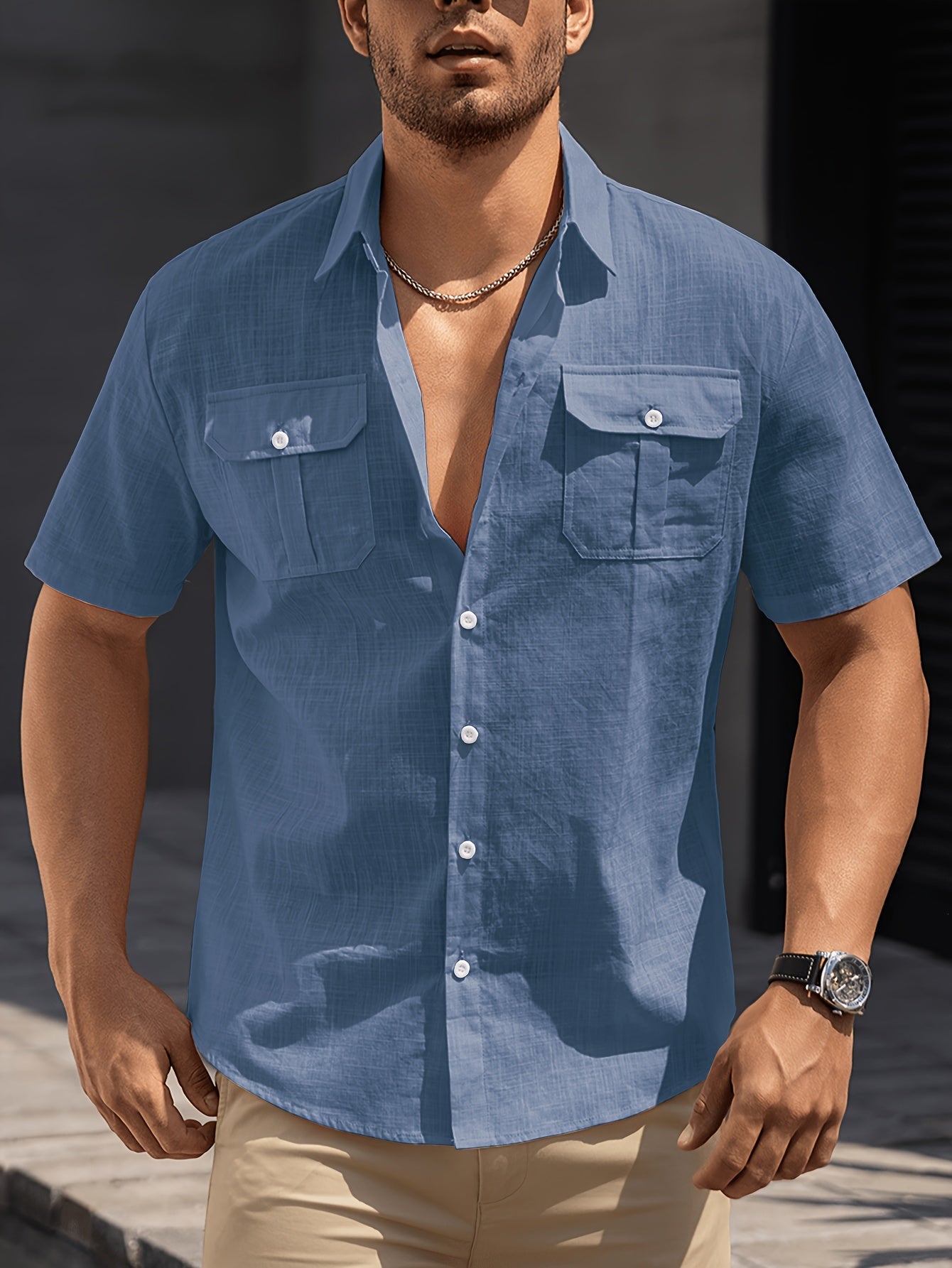 Kurzärmeliges Casual-Herrenhemd mit Taschen – ideal für Sommer und Freizeit