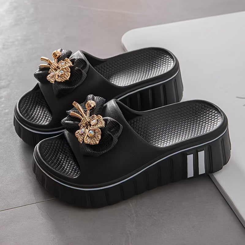 Sandales compensées femme style plateforme avec ornement floral chic – Tendance décontractée et élégante