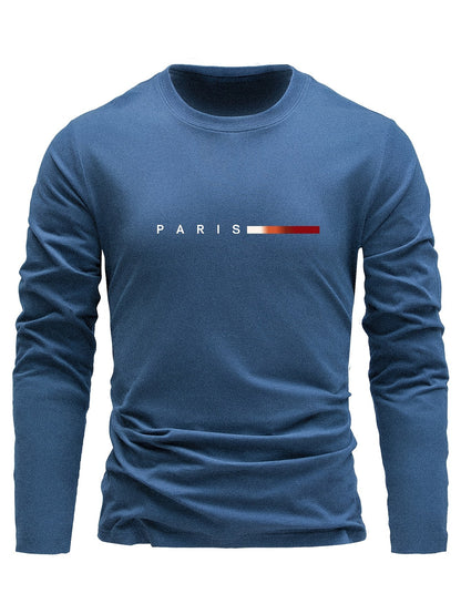 Lot de 3 T-shirts Homme Manches Longues Col Rond Motif Paris Dégradé