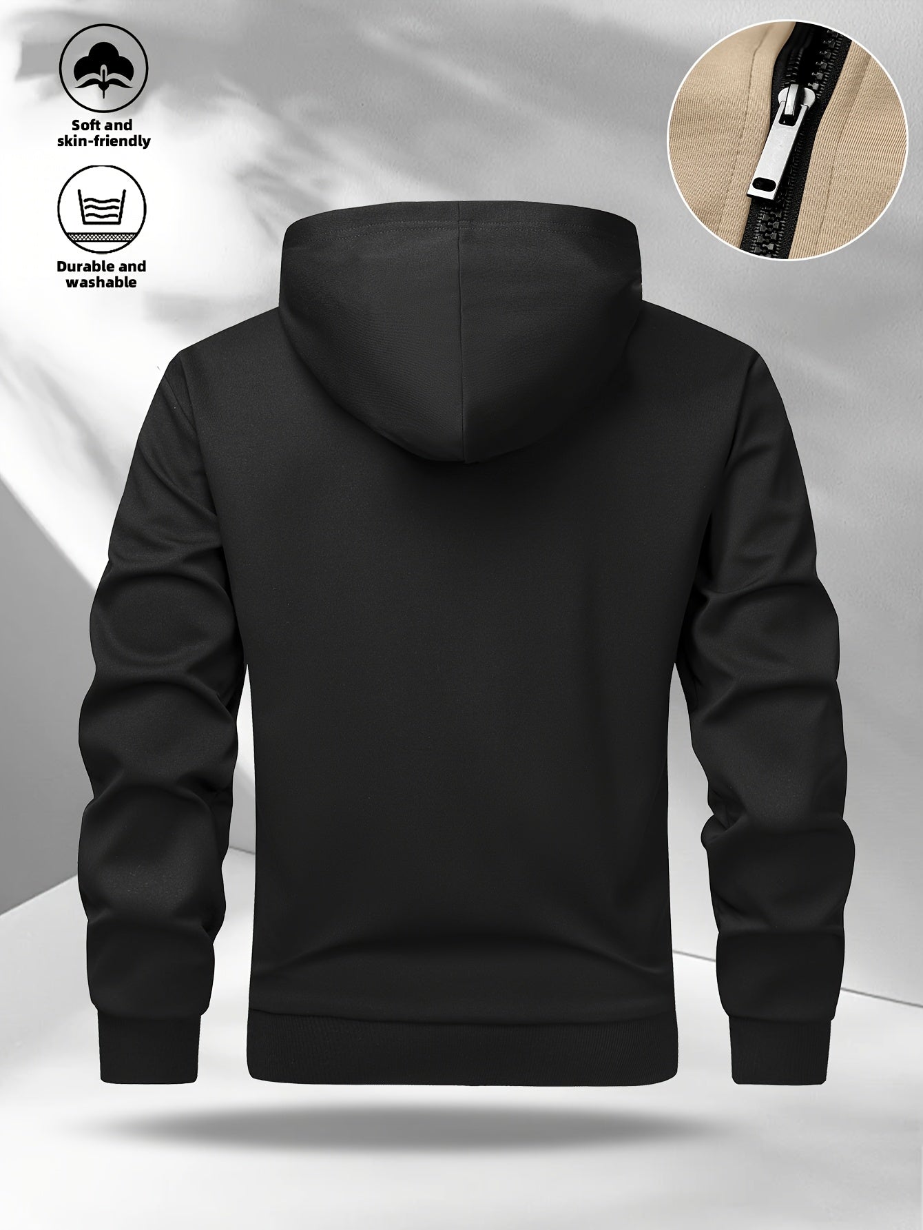 Sweat à capuche zippé bicolore pour homme avec poches latérales et cordon de serrage