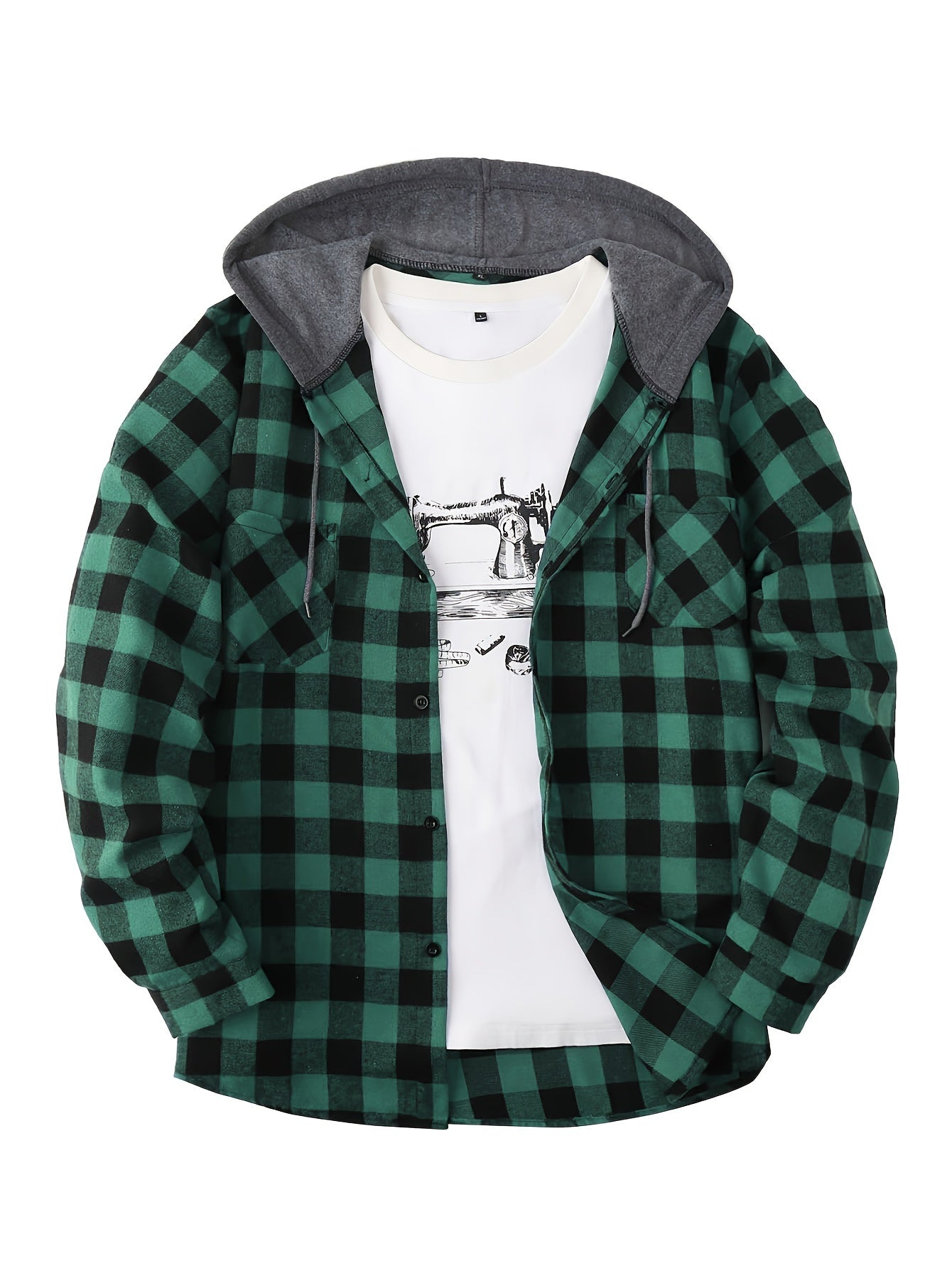 Chemise à carreaux homme à capuche amovible motif bûcheron