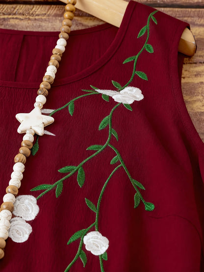 Abito estivo donna stile casual senza maniche con motivo floreale ricamato