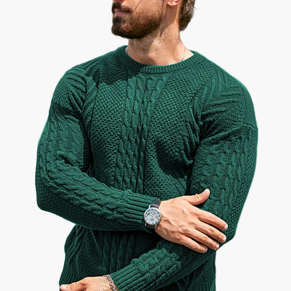 Jersey de punto trenzado para hombre estilo urbano casual – Mangas largas, elegante otoño/invierno