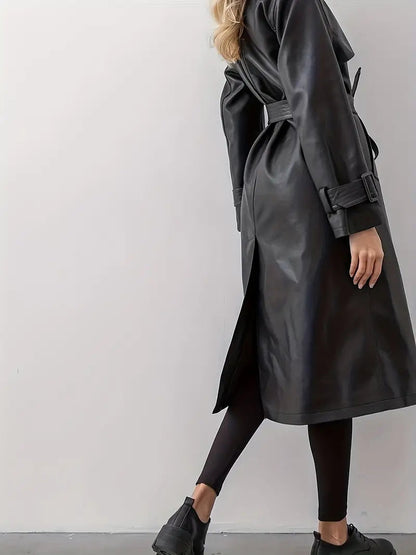 Lange trenchcoat voor dames - Elegante stijl met dubbele knoopsluiting en tailleceintuur - Ideaal voor herfst en winter