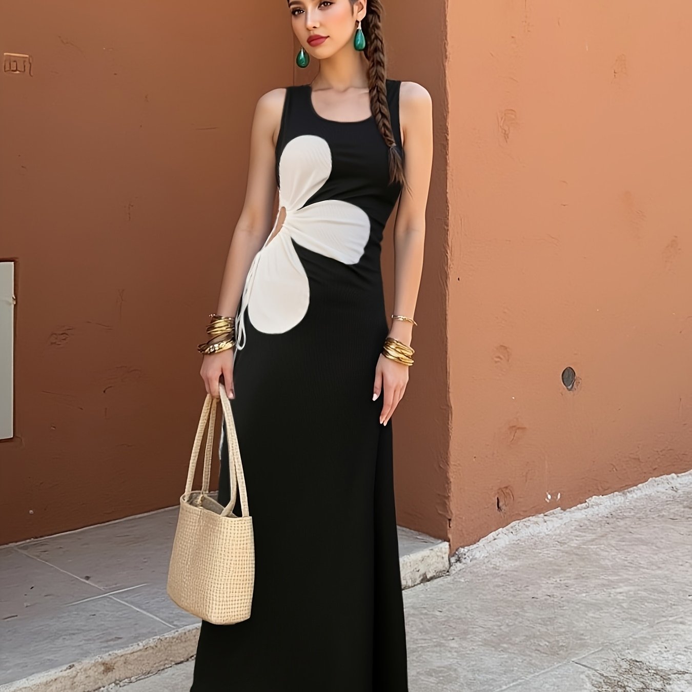 Robe moulante à fleurs découpée pour femme, style estival élégant