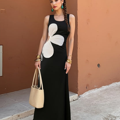 Robe moulante à fleurs découpée pour femme, style estival élégant