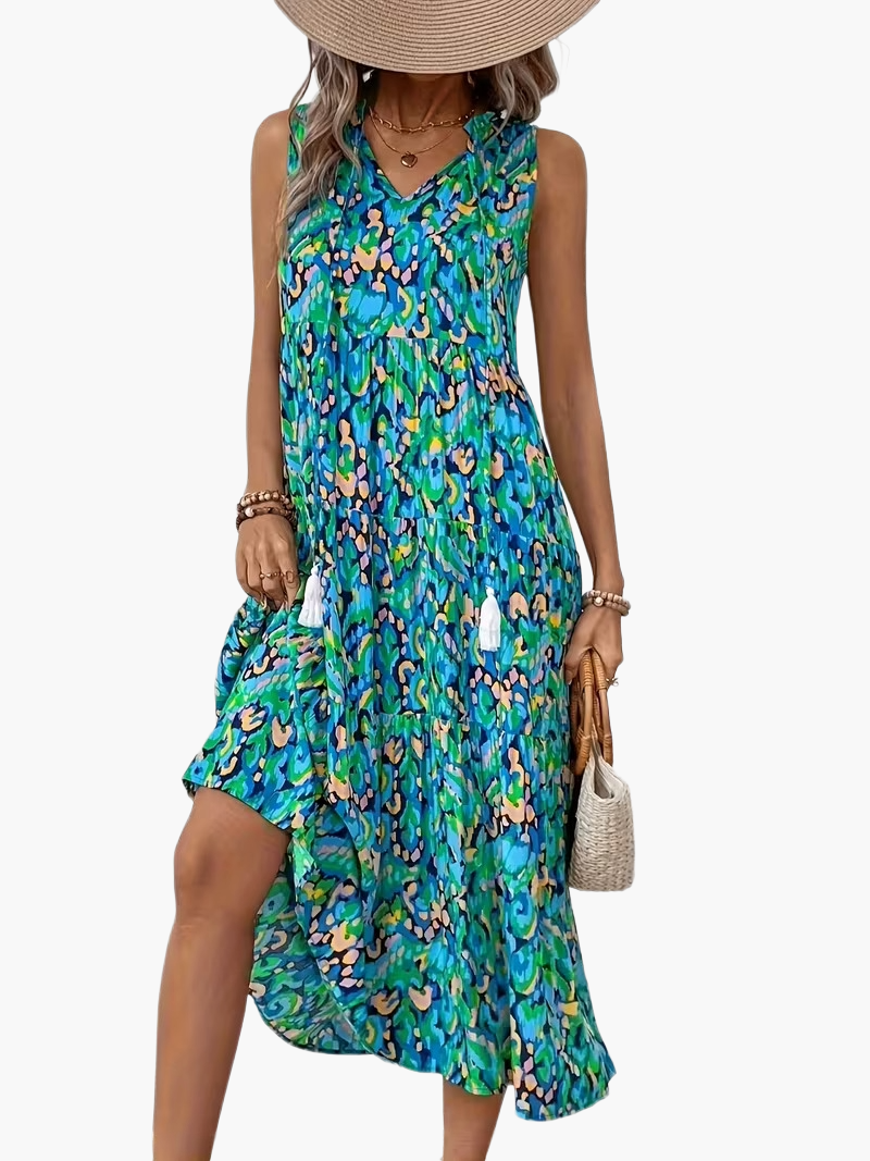 Elegancka sukienka damska bez rękawów w stylu boho na lato i wiosnę