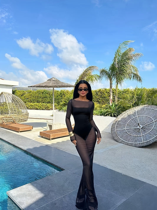 Robe de plage longue femme style glamour pour vacances et piscine
