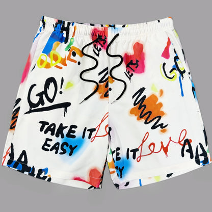 Short décontracté imprimé graffiti pour homme style streetwear tendance