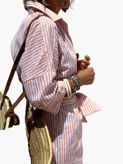 Robe Chemise à Rayures Élégante Femme Style Décontracté Chic pour Sorties et Vacances