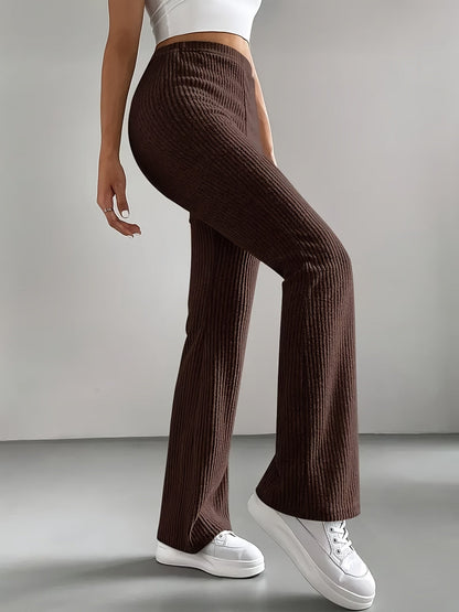 Pantalon côtelé évasé taille haute femme - Noir, Vert kaki, Marron