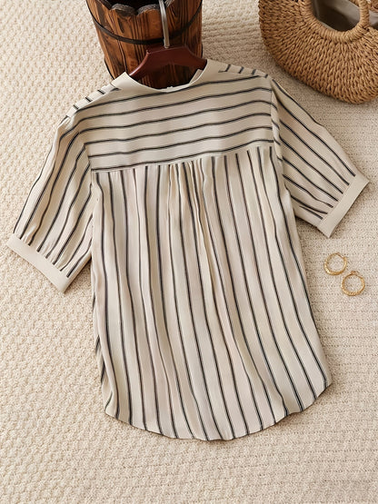 Chemise décontractée pour femme à manches courtes style boutonné col mao chic