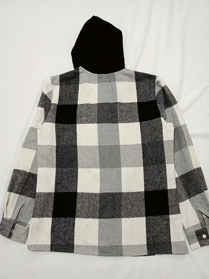 Veste à capuche homme à carreaux noir et blanc à boutonnage simple