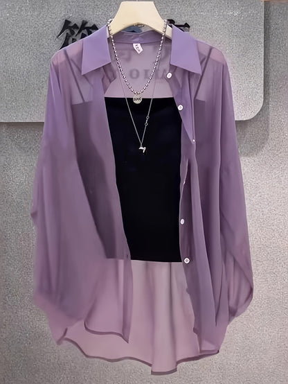 Løs transparent skjorte med undertrøje – Kvinde – Moderne stil til elegante lag-på-lag looks