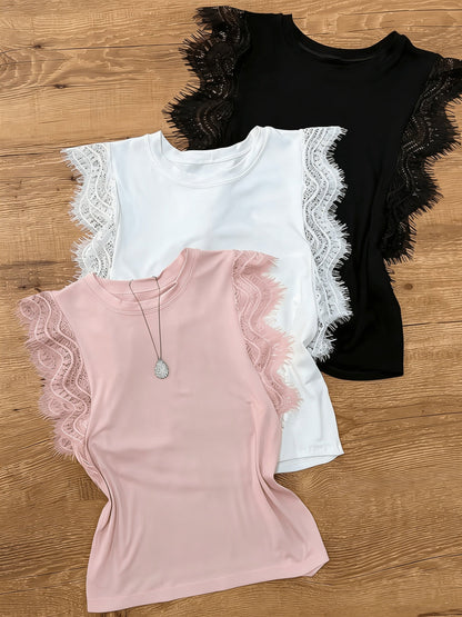 Débardeur femme chic à volants en dentelle – Style élégant pour l'été
