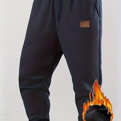 Pantalon de jogging homme doublé chaud, coupe droite, taille élastique et cordon de serrage