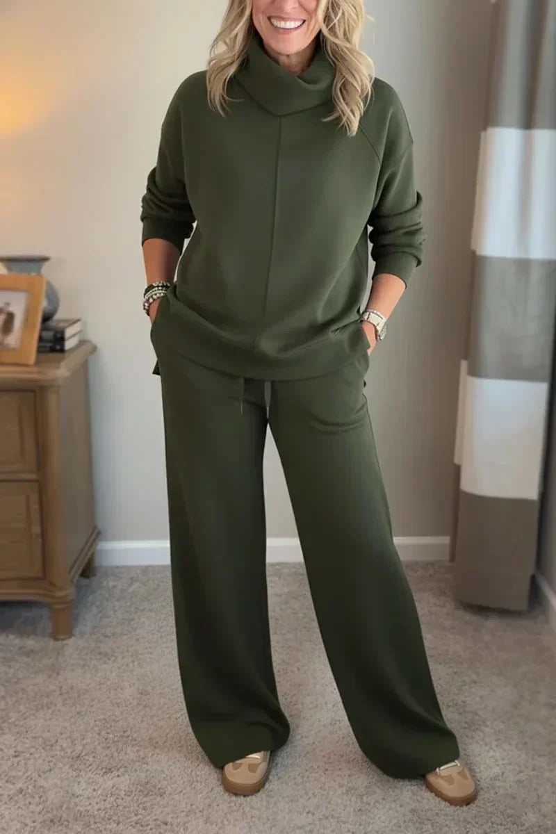 Dameset met sweater met opstaande kraag & comfortabele wijde broek