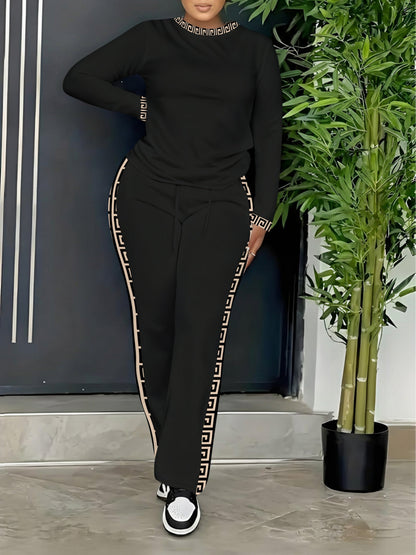 Ensemble Sport Décontracté Femme Manches Longues et Pantalon Rayures Latérales