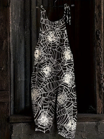 Combinaison pantalon femme noire à motif toile d'araignée bretelles fines