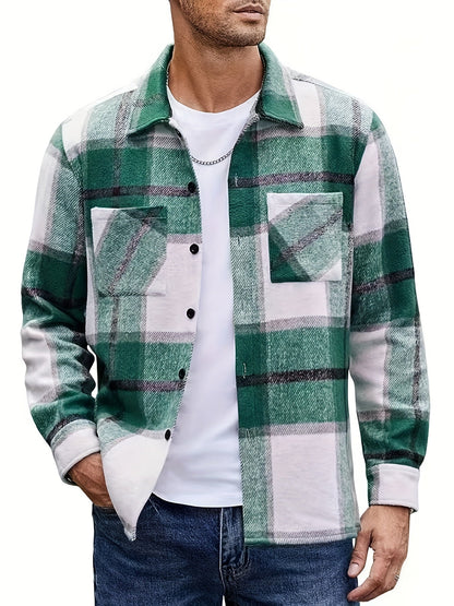 Chemise à carreaux homme coupe décontractée avec poches boutonnées marron clair et blanc