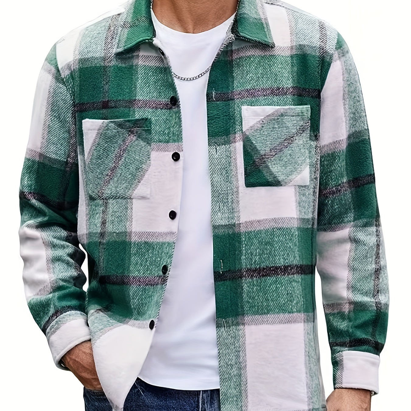 Chemise à carreaux homme coupe décontractée avec poches boutonnées marron clair et blanc