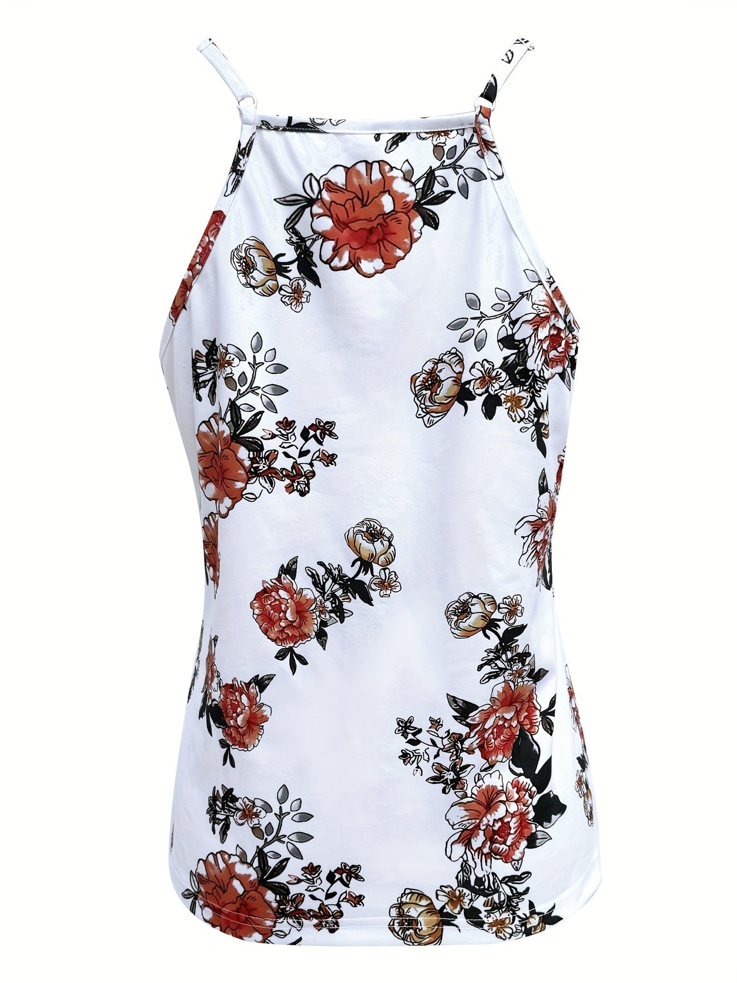 Top donna stile sexy con spalline sottili, motivo floreale e pizzo – ideale per l’estate e i momenti casual